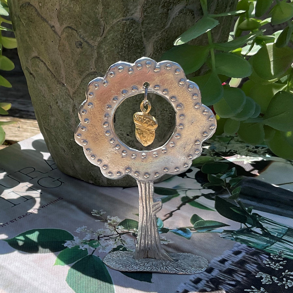 Pewter Tree with Golden Acorn