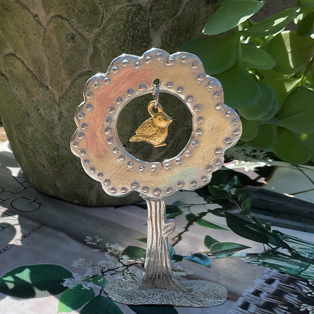Pewter Tree with Golden Bird