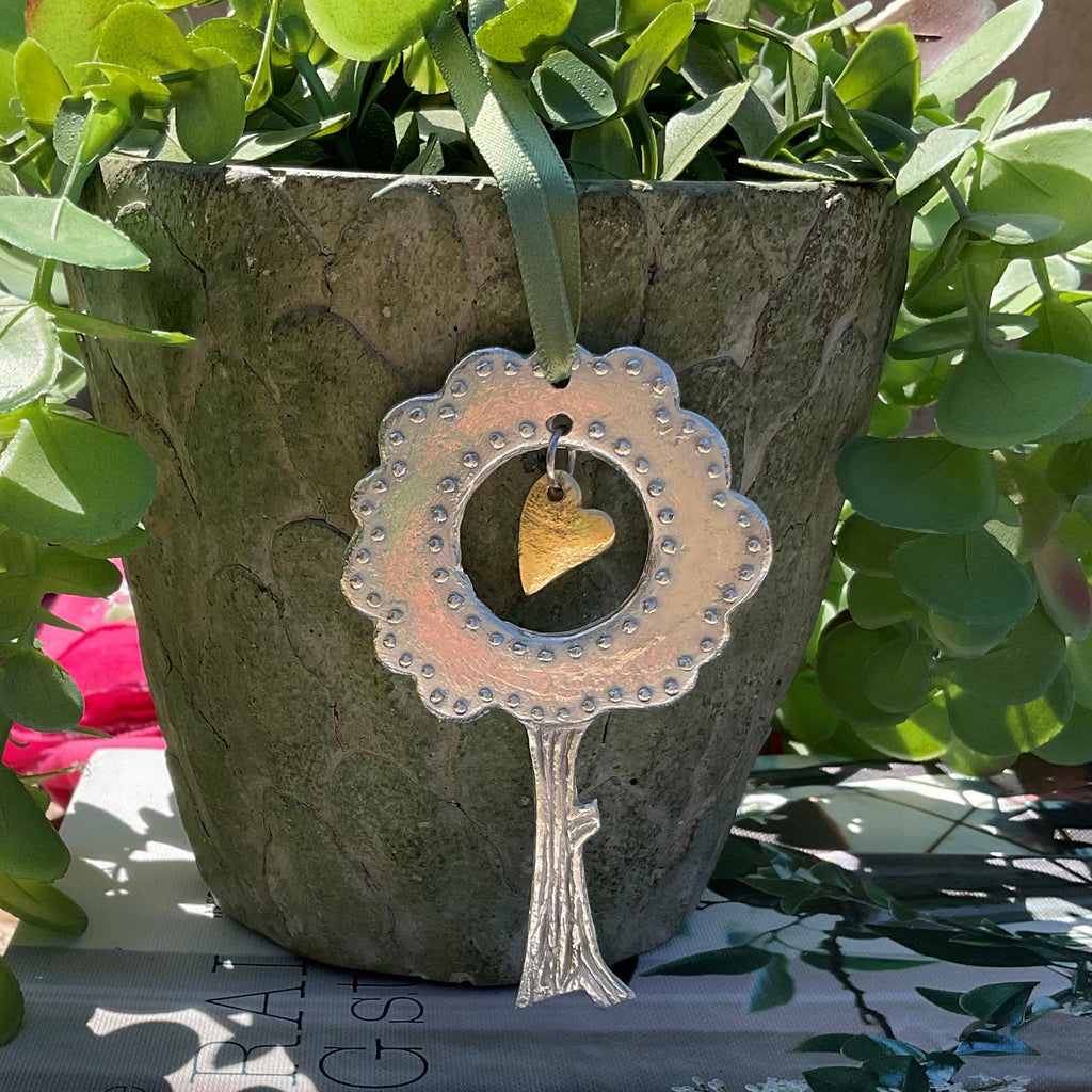 Pewter Hanging Tree with Golden Heart